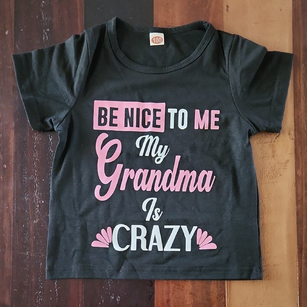 Black Kids T-Shirt with Pink and White Print